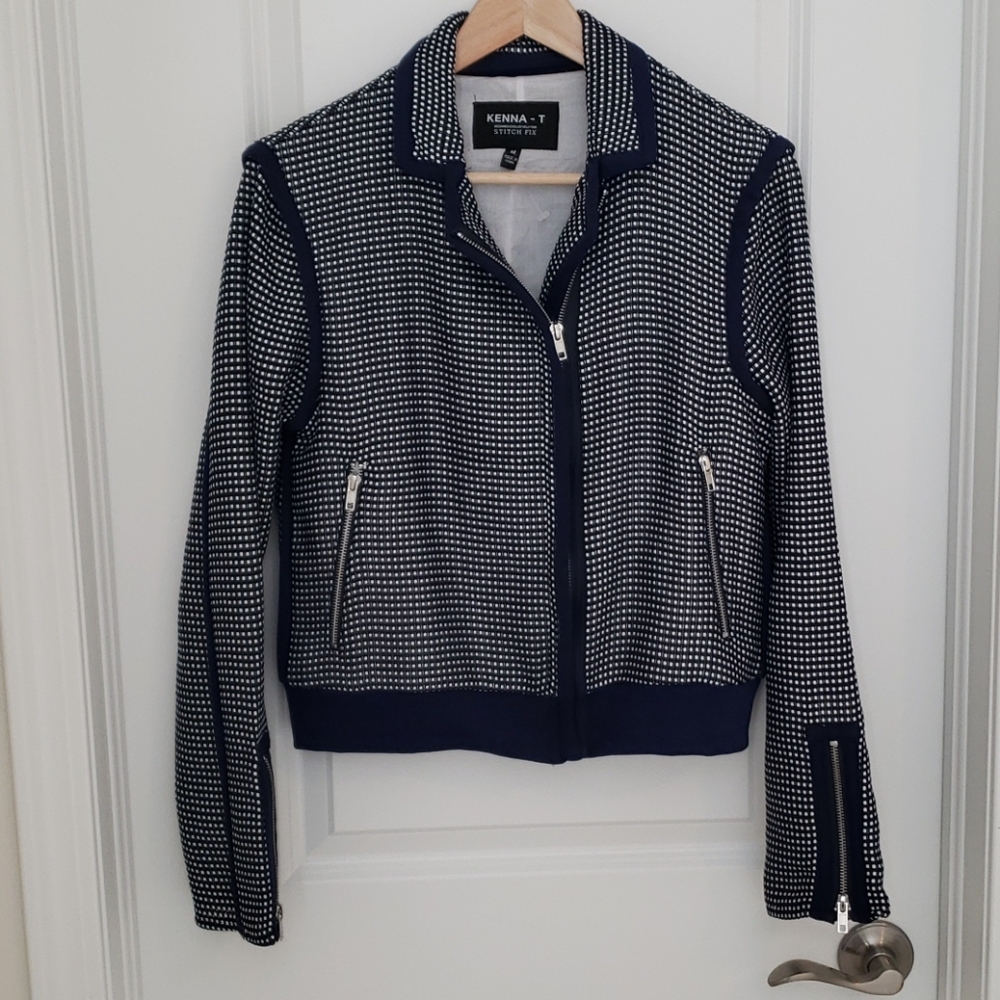 Kenna-T Blue and White Soft Knit Zip-Up Jacket